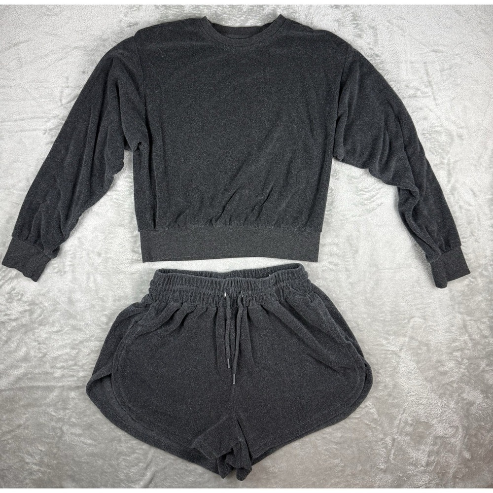 Reflex Womens Lounge Set Large Gray Soft Pullover & Shorts Matching Set
